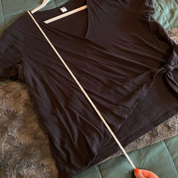 Old Navy Black Cotton Wrap Top Short Sleeve Size XL - Picture 3 of 8